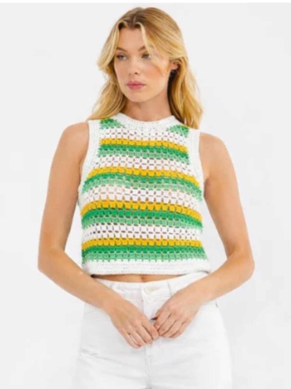Akaiv Sunstripe Cropped Crochet Tank Top